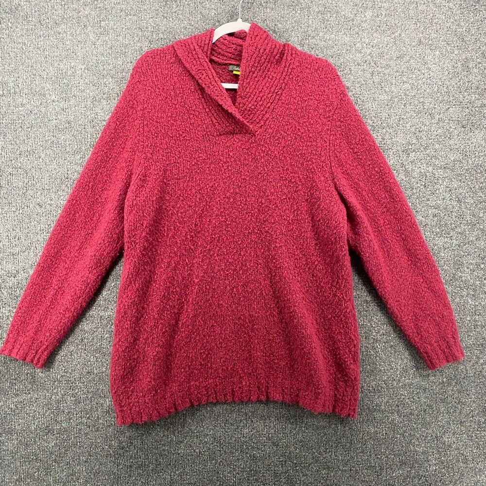 Cabelas Wool Sweater Womens 2XL Maroon Fuzzy Pullover Long Sleeve Comfy Outdoor